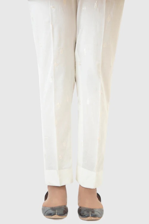 Embroidered Cambric Cigeratte Pants - Cream White
